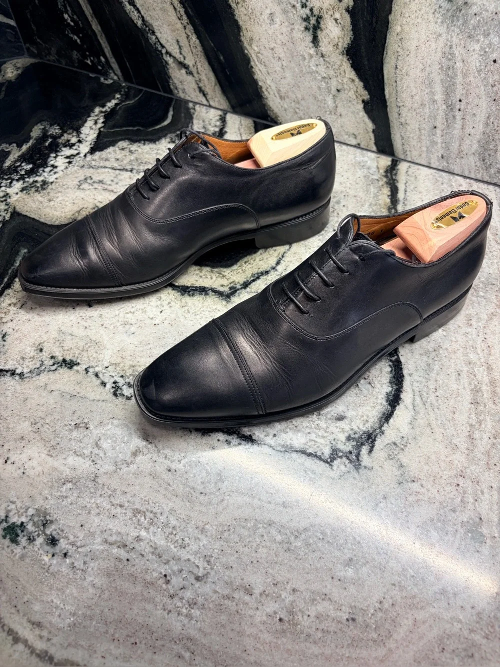 Santoni Black Cap Toe Oxford Dress Shoes Men’s UK 9.5 D US 10.5 Made in Italy